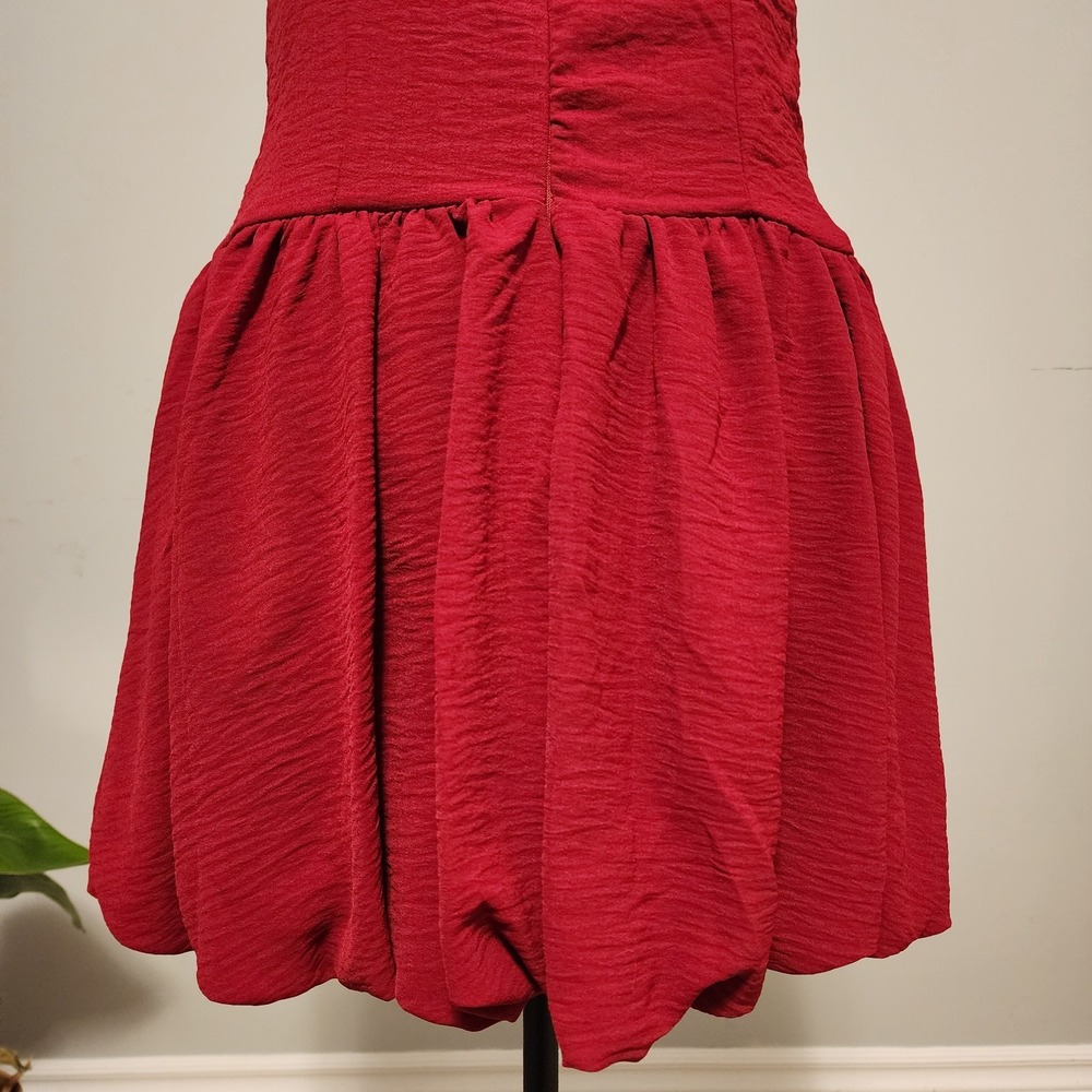 Urban Outfitters Red Ruched Bubble Hem Mini Dress Textured Fit & Flare Size S - Picture 7 of 7